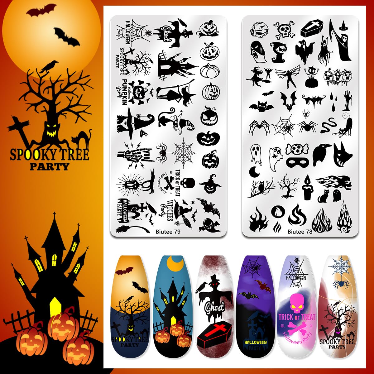 Biutee Nail Stamper Kit 22Pcs Gel Nail Stamping Kit 12Pcs Nail Stamping Plates 8Pcs Gel Stamping Polish, Silicone Stamper Scraper Flower Lace Holiday Stamp Template Halloween Christmas Gift for Women