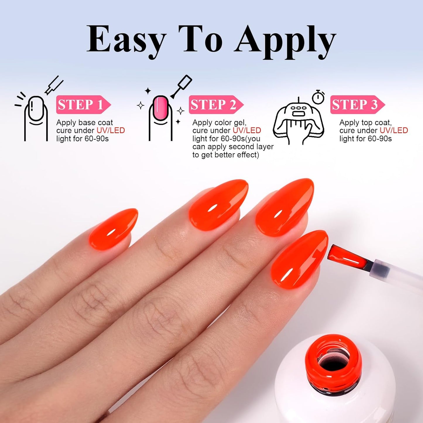 Imtiti Gel Gel Nail Polish, Neon Orange Red, 0.5 Fl Oz Soak Off LED UV, DIY Nail Art Kit for Women & Girls