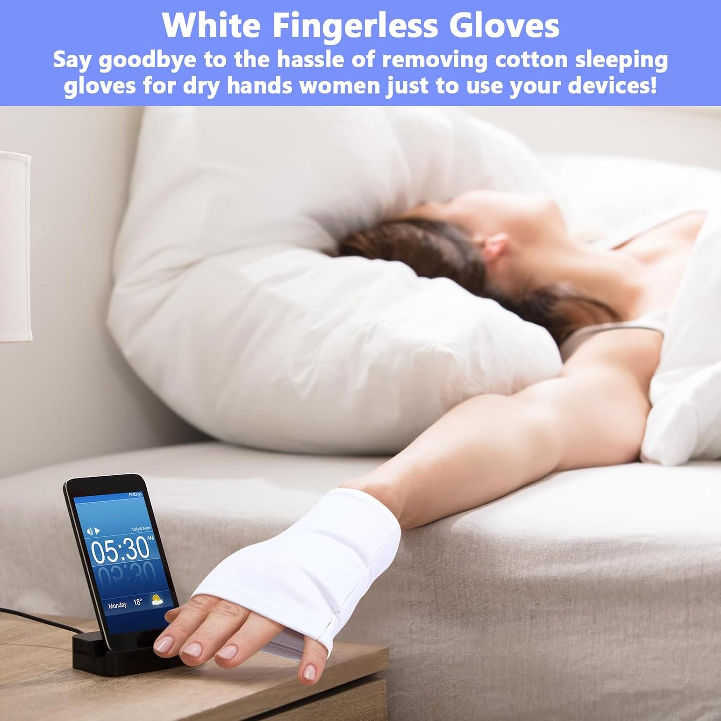 6 Pairs Cotton Gloves Eczema, Cotton Eczema Gloves for Women and Men, Touchscreen Fingerless White Gloves for Art Handling, Fingerless Moisturizing Gloves for Dry Hands Overnight Skin Protect (White)