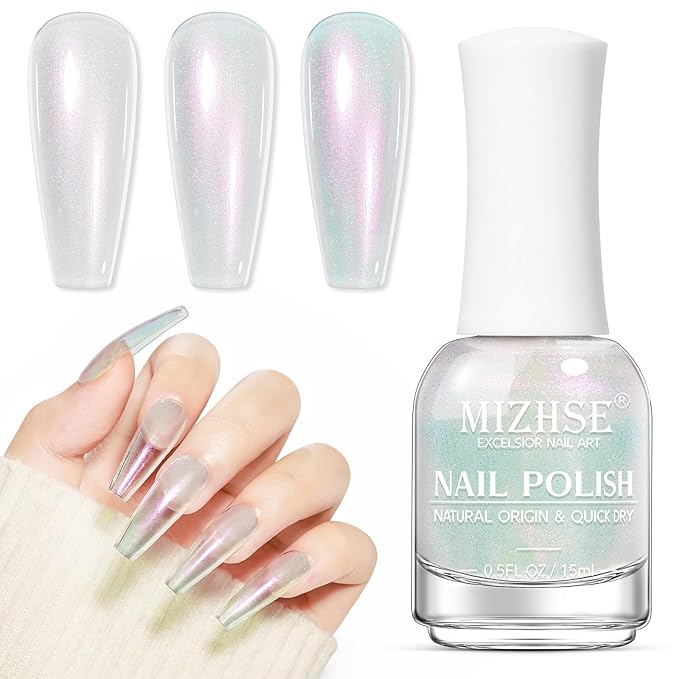 MIZHSE Aurora Green Nail Polish, Quick Dry Shimmer Nail Polish, Air Fast Drying Regular Nail Lacquer Non Gel Oil-based Long Lasting Nail Art Manicure Home DIY