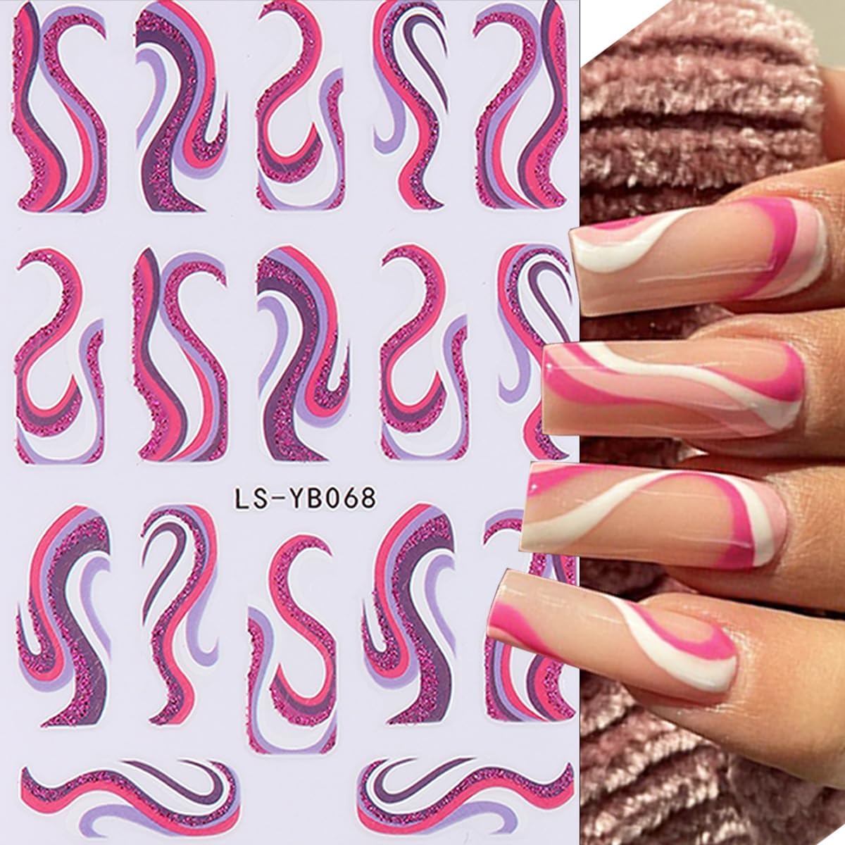 6Sheets Color French Nail Art Stickers 3D Self-Adhesive French Tip Line Nail Decals Colorful Geometric Curve Stripe Nail Stickers French Nail Tips Guides Nail Art Supplies for Women DIY Manicure Charm