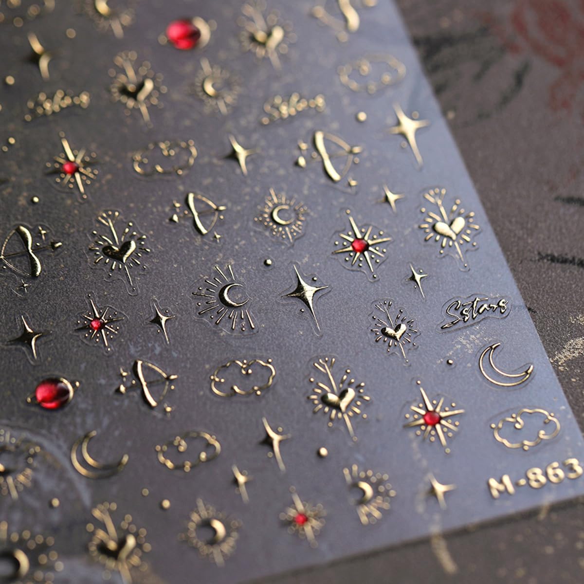 Star Moon Nail Art Stickers Golden 5D Embossed Jelly Nail Decals 1PCS Gold Bronzing Star Moon Planet Luxury Nails Design Self-Adhesive Manicure Slider Accessories for Women DIY Nail Art Decorations