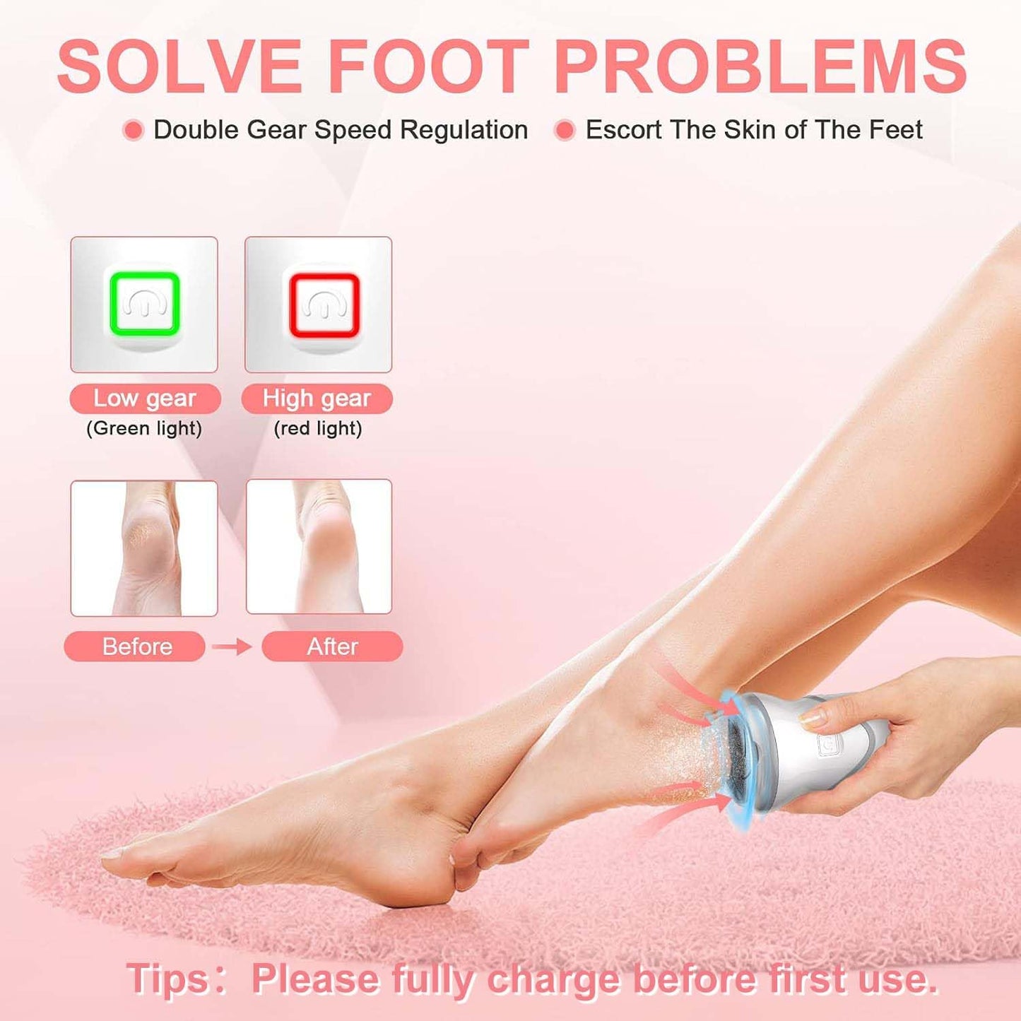 Professional Electric Feet Callus Remover,Portable Rechargeable Foot File Pedicure Tools with Vacuum Adsorption Foot Grinder 2 Speed 3 Grinding Heads, Ideal for Dead Skin/Powerful Exfoliation