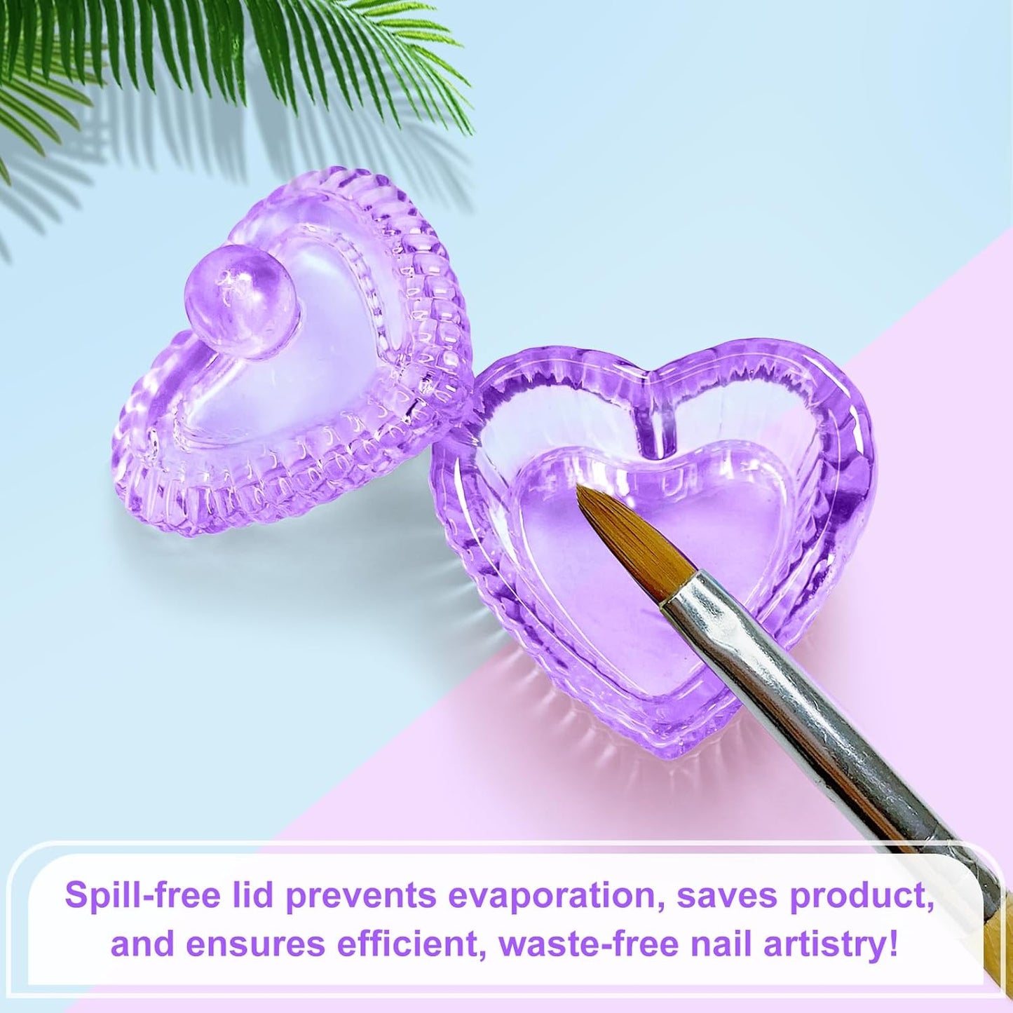 Crystal Sweet Heart Shape Acrylic Liquid Powder Glass Dappen Dish Glass Cup w Cap Lid Bowl for Acrylic Nail Art Transparent Kit (HJ-NAPB071-Purple-2pcs)