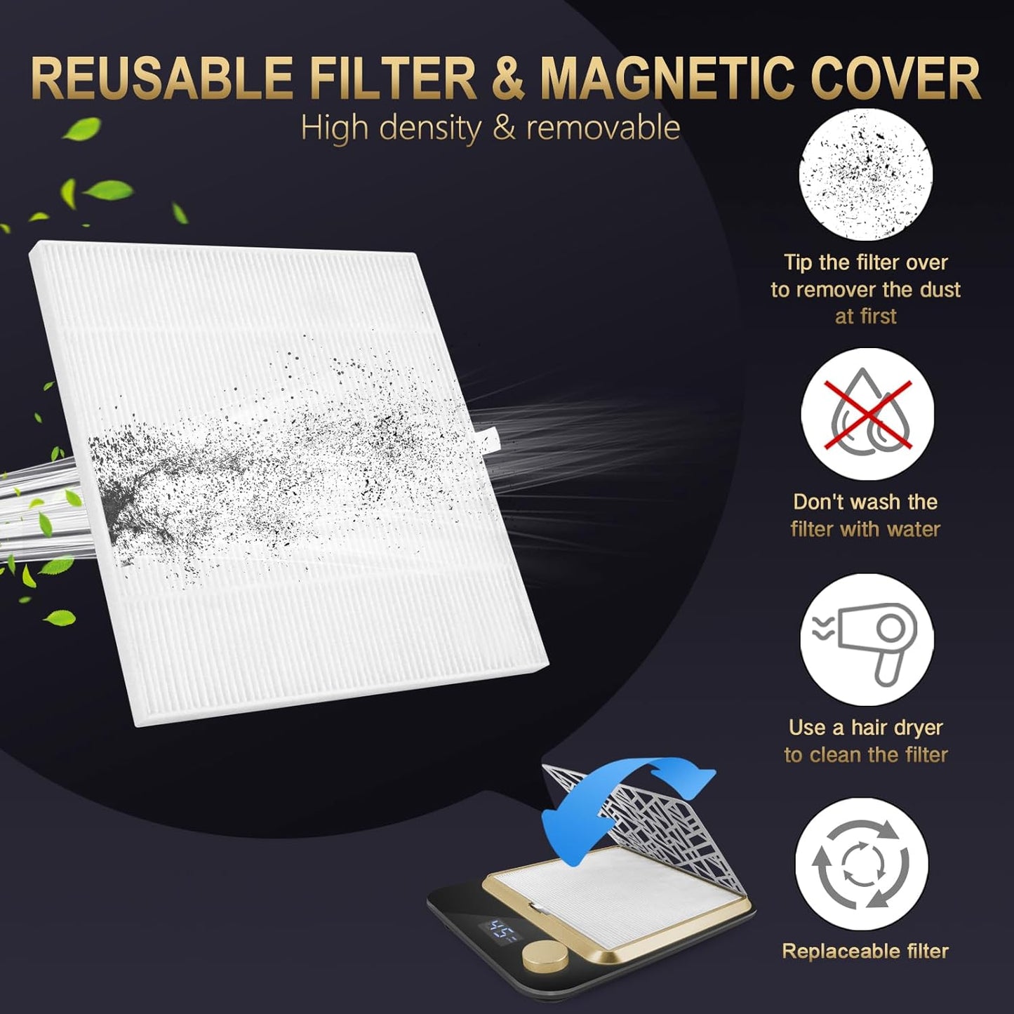 Nail Dust Collector,Powerful Nail Dust Fan with Reusable Filter,Rechargeable Nail Dust Vacuum Cleaner for Acrylic Gel Nails Polishing,Manicure Pedicure,Adjustable Speed