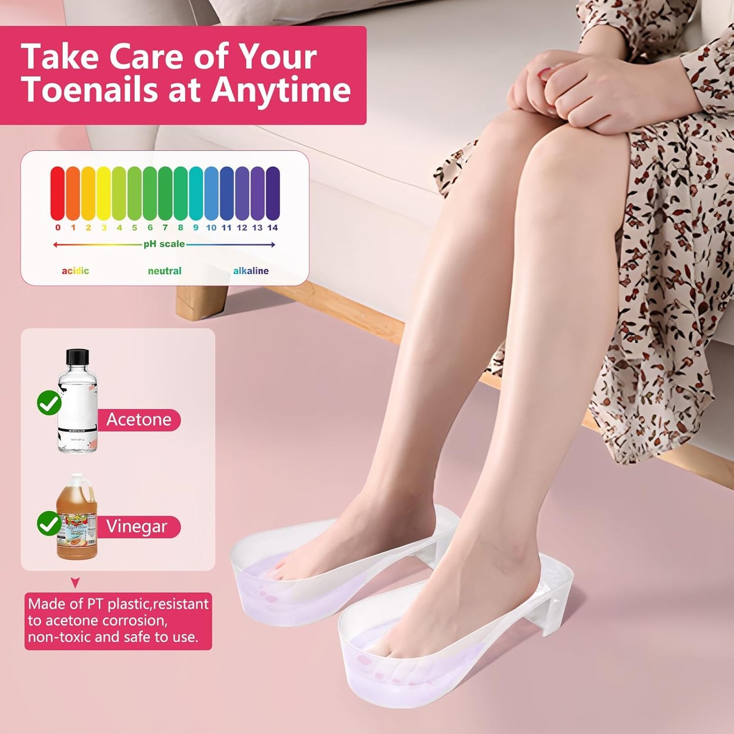 Toe Nail Soaking Bowl Acetone Proof: 1Pair Soak Off Dip Powder Gel Polish Remover - Manicure Bowl for Toenails Soaking with Cuticle Pusher, Cuticle Peeler, Nail File Buffer (Clear)