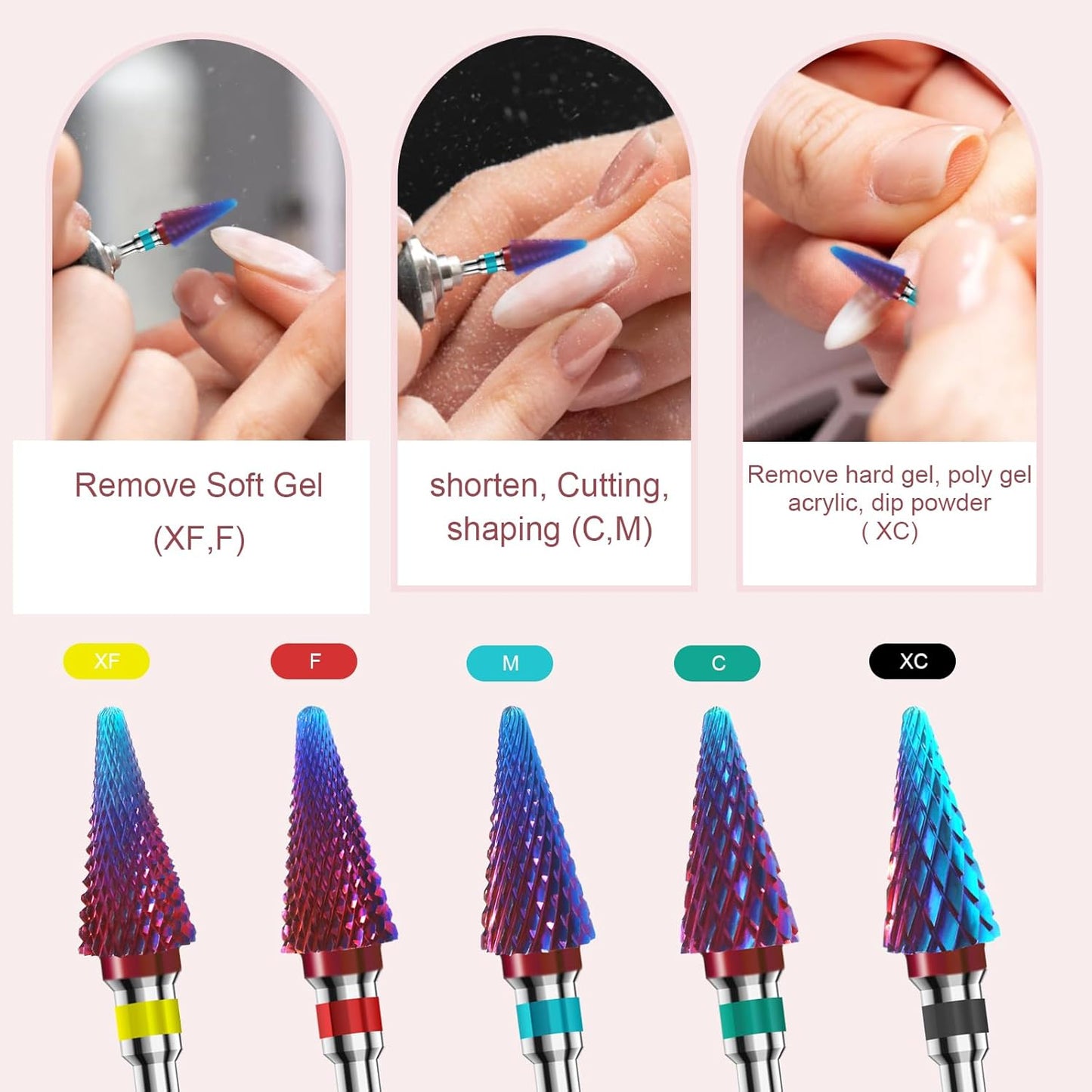 3/32" 2PCS Clean Umberllas Bits Medium Grit Carbide Cuticle Cleaner Bit for Electric Nail Drills – Professional Manicure Tool for Nail Salons and Home Use (M Grit. Purple)