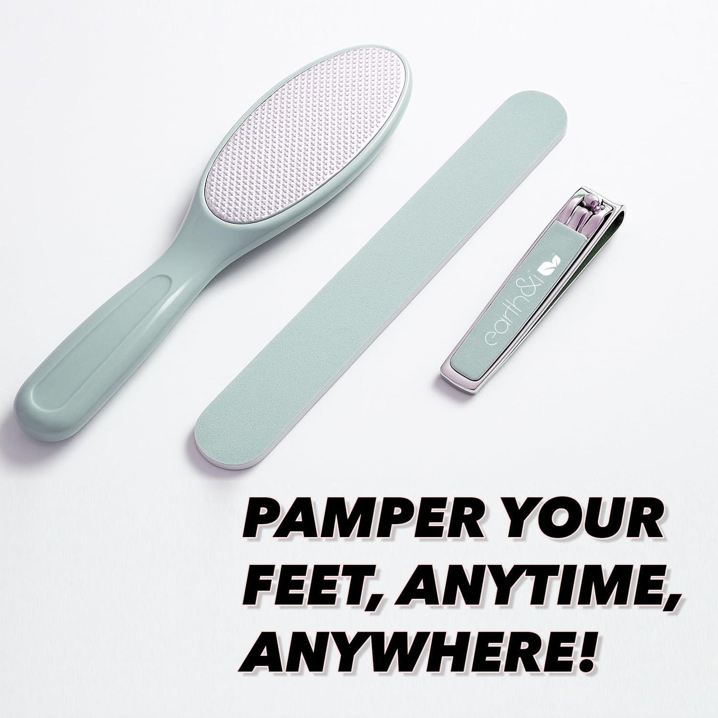 Earth & I - 3 pc Manicure Pedicure Set: Large Nail Clipper, Callus Remover & Contour File, Stainless Steel Nail & Foot Care Kit for Men & Women, at Home Mani-Pedi Kit, Travel-Friendly Nail Care Tools