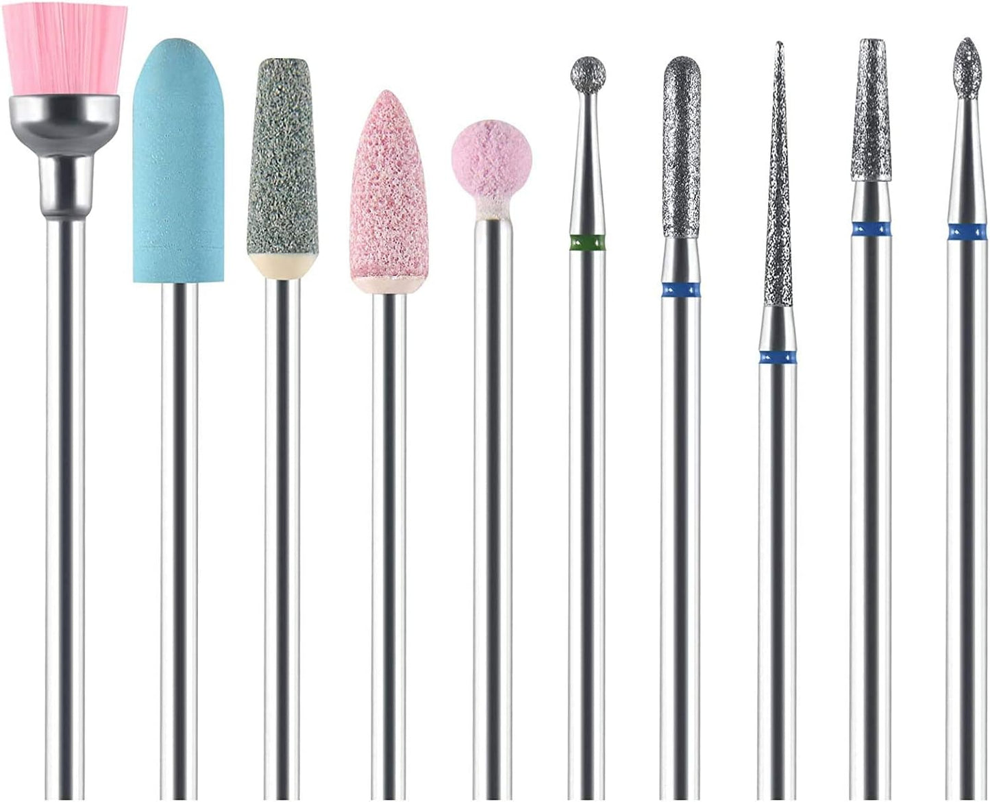 URAQT Nail Drill Bits Set, 10 pcs Electric Nail Drill Bits Kit 3/32", Professional Cuticle Polishing Bits for Acrylic Gel Nails, Electric Nail Files Manicure Pedicure Drill Tool