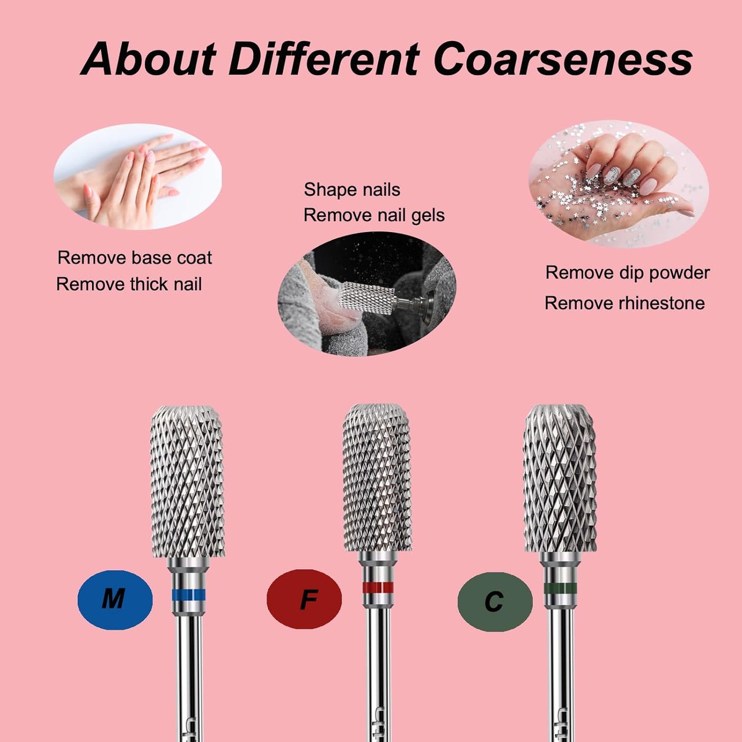 Nail Drill Bit 3/32”, Fast Remove for Acrylic or Hard Gel,Barrel Nail File Carbide Bit for Nail Cuticle Gel Dipping Powder Polishing, Professional Manicure Pedicure Nail Art Tool,Medium