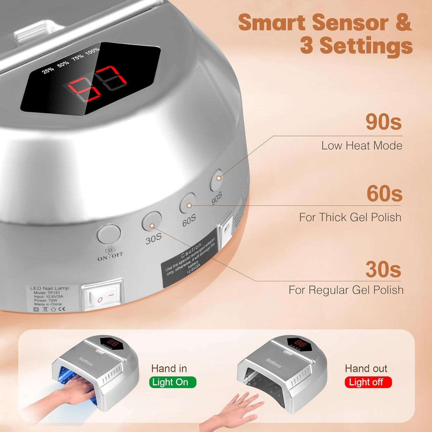 UV LED Nail Lamp, 72W Cordless Nails Lamp with Fan Professional LED Nail Light for Gel Nails Nail Dryer with 45 Beads, Perfect for Salon Manicure, Pedicure(Silver)