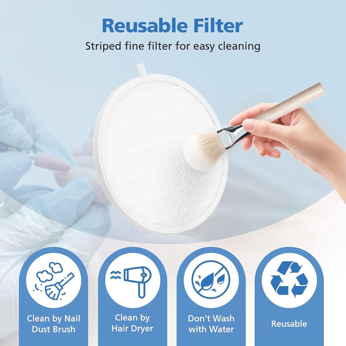 4 Pack Nail Dust Collector Replacement Filter Compatible with MelodySusie Nail Dust Collectors, Models SPro/ XC320J, Attach 99% of Nail Dust and Fly Ash, Reusable Acrylic Nail Tool, White