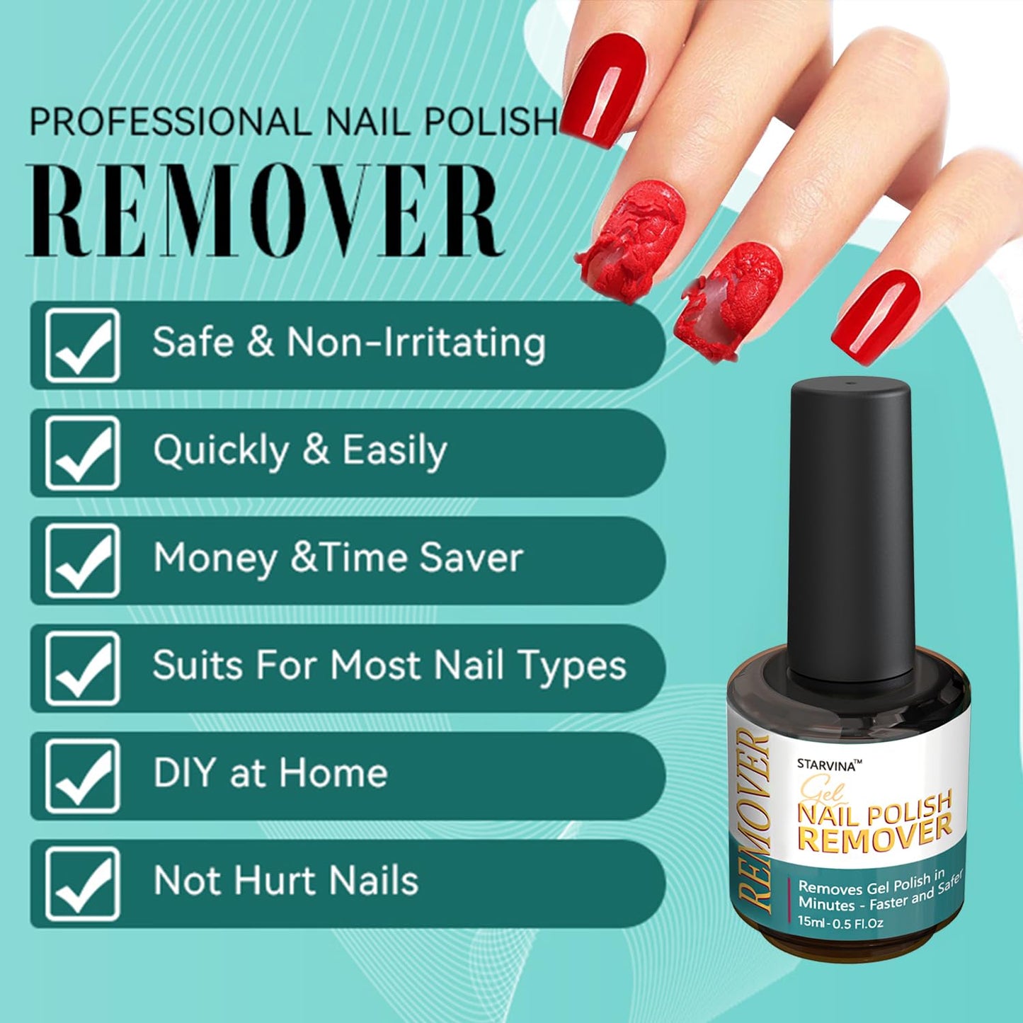 Gel Nail Polish Remover 15ml, No Need Soaking or Wrapping Gel Remover for Nails, Easily and Quickly Removes in 3-5 Minutes