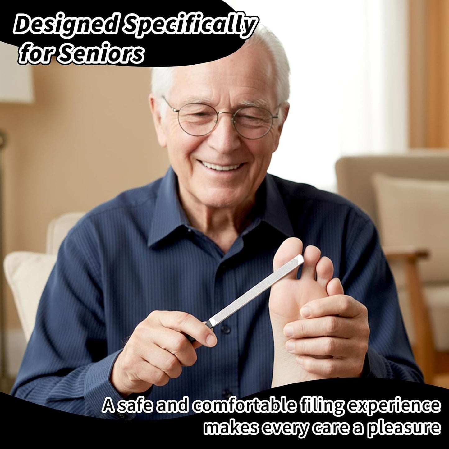 Toe Nail Files for Thick Nails Stainless Steel Double-Sided Professional Nail Dresser for Men Seniors Dogs 4 Pieces Set