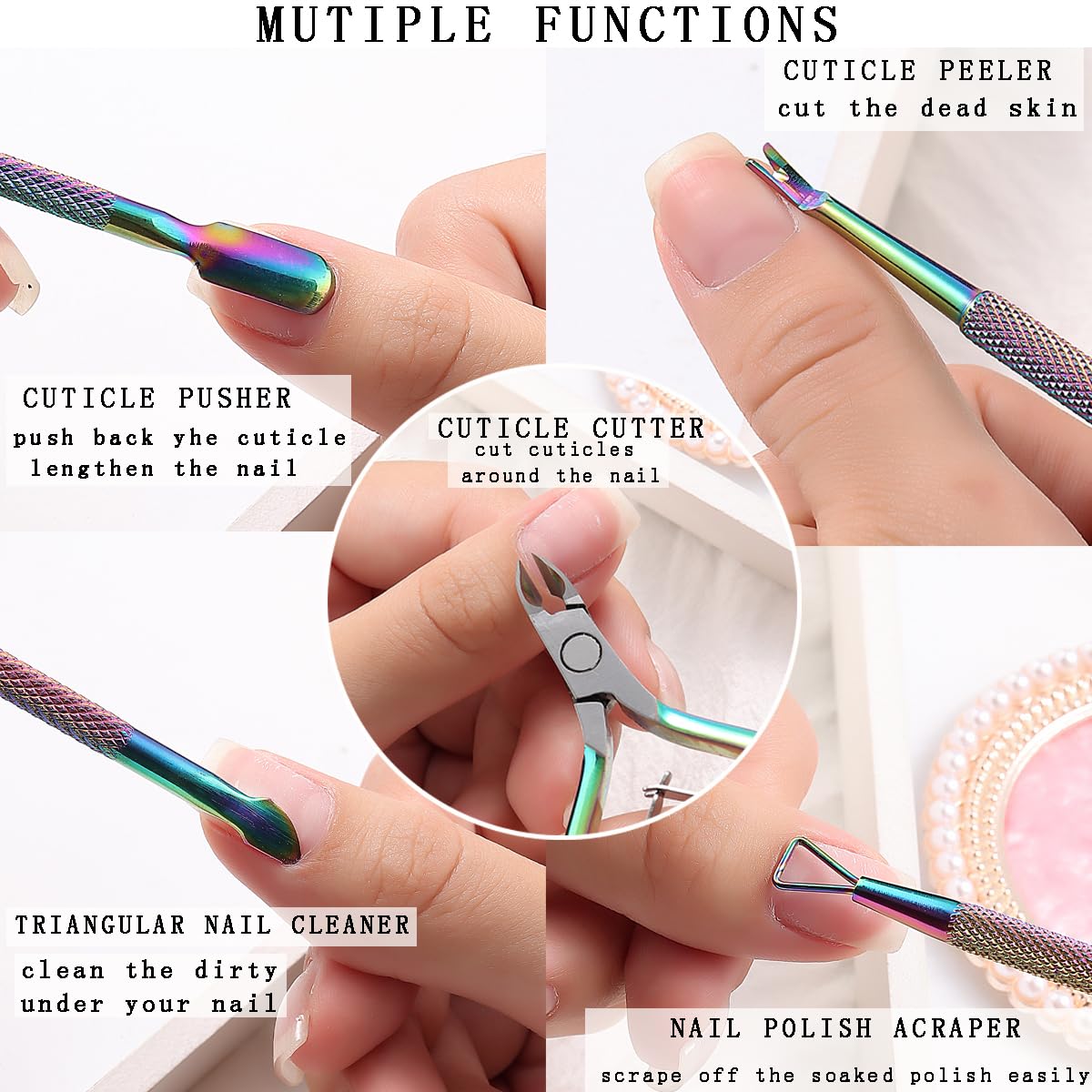 Cuticle Trimmer Cuticle Remover with Cuticle Pusher, Gel Polish Remover Kit Professional Cuticle Cutter Nipper Scissor Pedicure Manicure Tools for Fingernails and Toenails Dead Skin, Nail Files