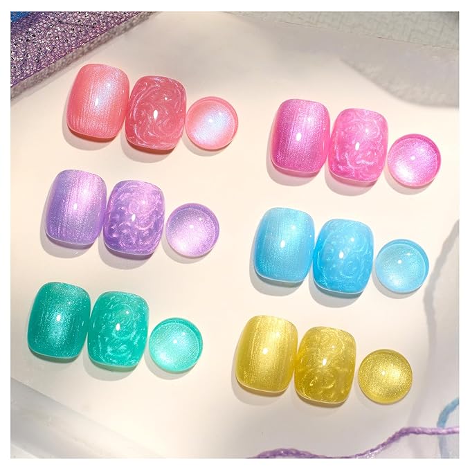Beetles Shimmer Gel Nail Polish Set, 6 Colors Pink Blue Yellow Green Purple Iridescent Pearl Nail Polish Soak Off Uv Mermaid Gel Nail Polish Swirl Shell Thread Effect DIY Gift for Women