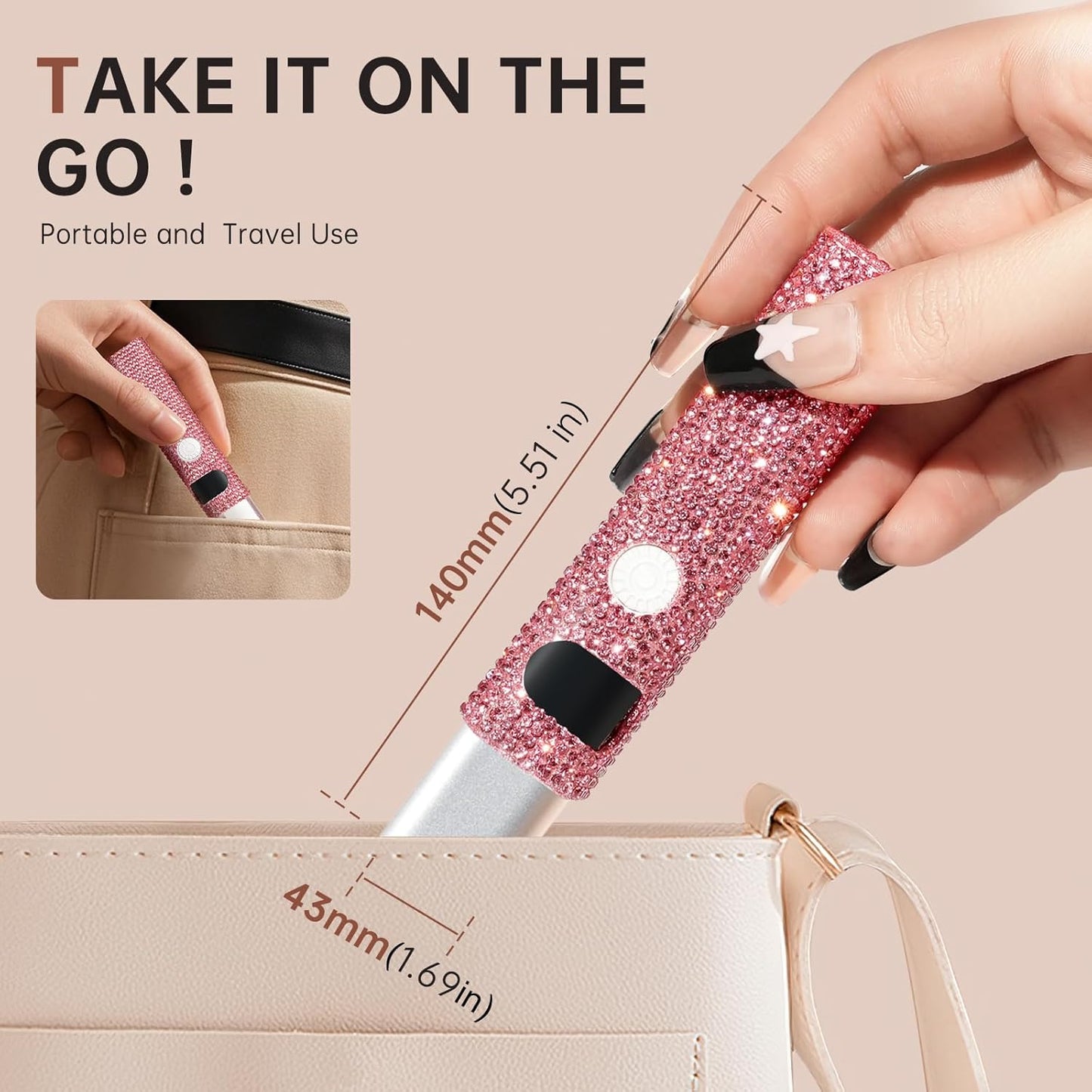 Handheld UV Light for Gel Nails,Mini LED Cordless Nail Lamp for Gel Nail Polish,Portable Flash Cure Lamp,Rechargeable USB Nail Dryer with LCD Display Fast Curing (Pink Diamond)
