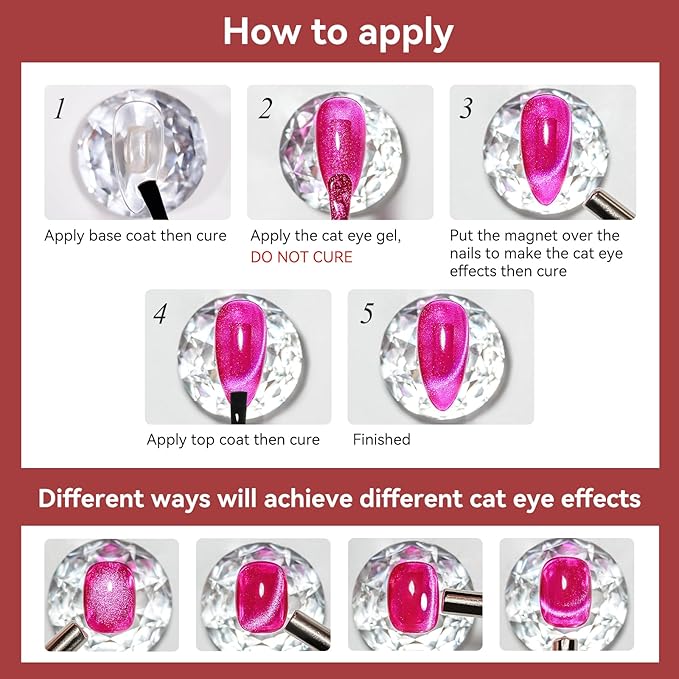 Cat Eye Gel Polish Red, Cateye Magnetic Nail Polish Glitter Holographic UV Gel Sparkle Crystal Jelly Color Bright Red For Nail Salon DIY At Home