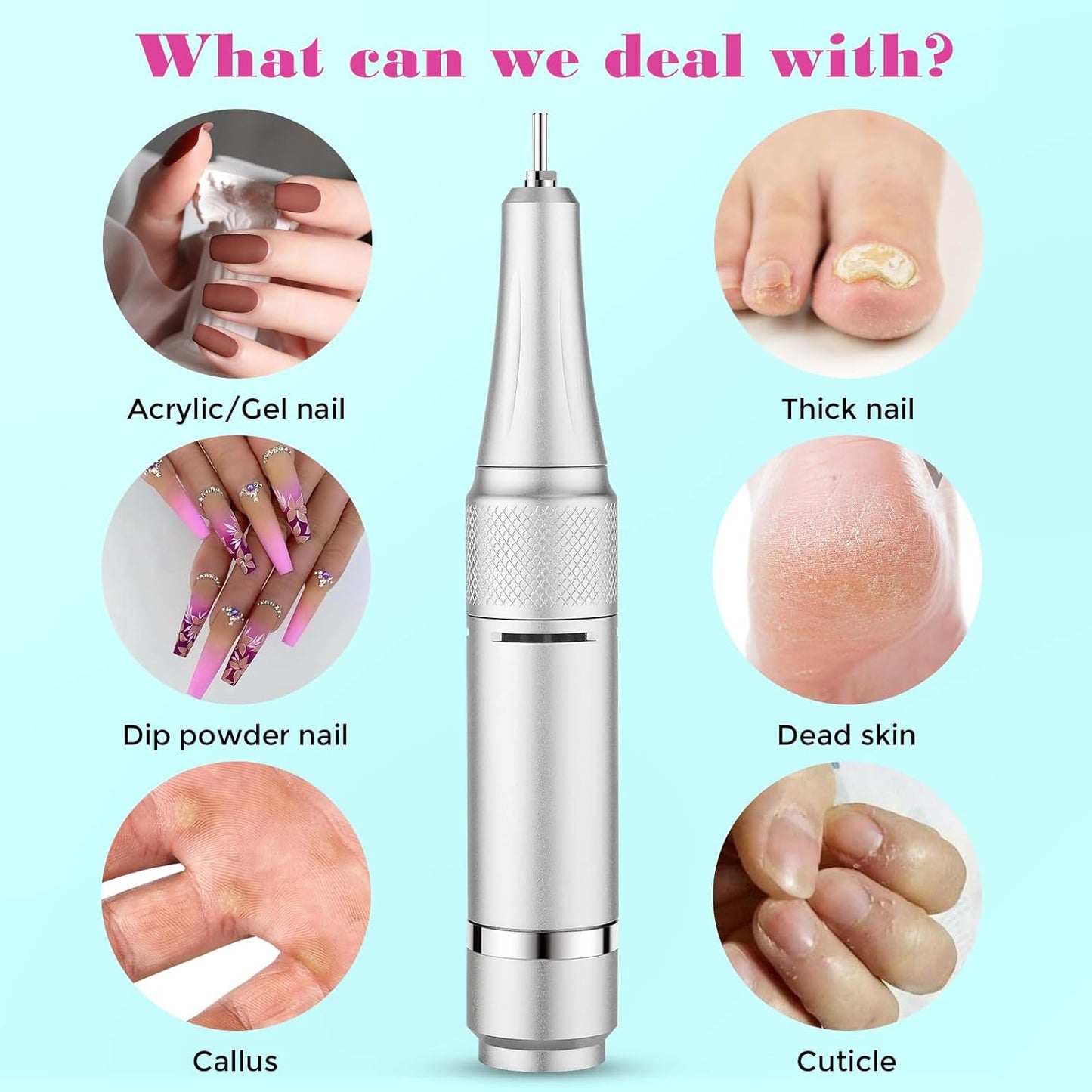 Professional Nail Drill Machine: 45000 RPM, LCD Display, Rechargeable Battery, for Acrylic & Gel Nails - Perfect for Salon and Home Use (White Gold)