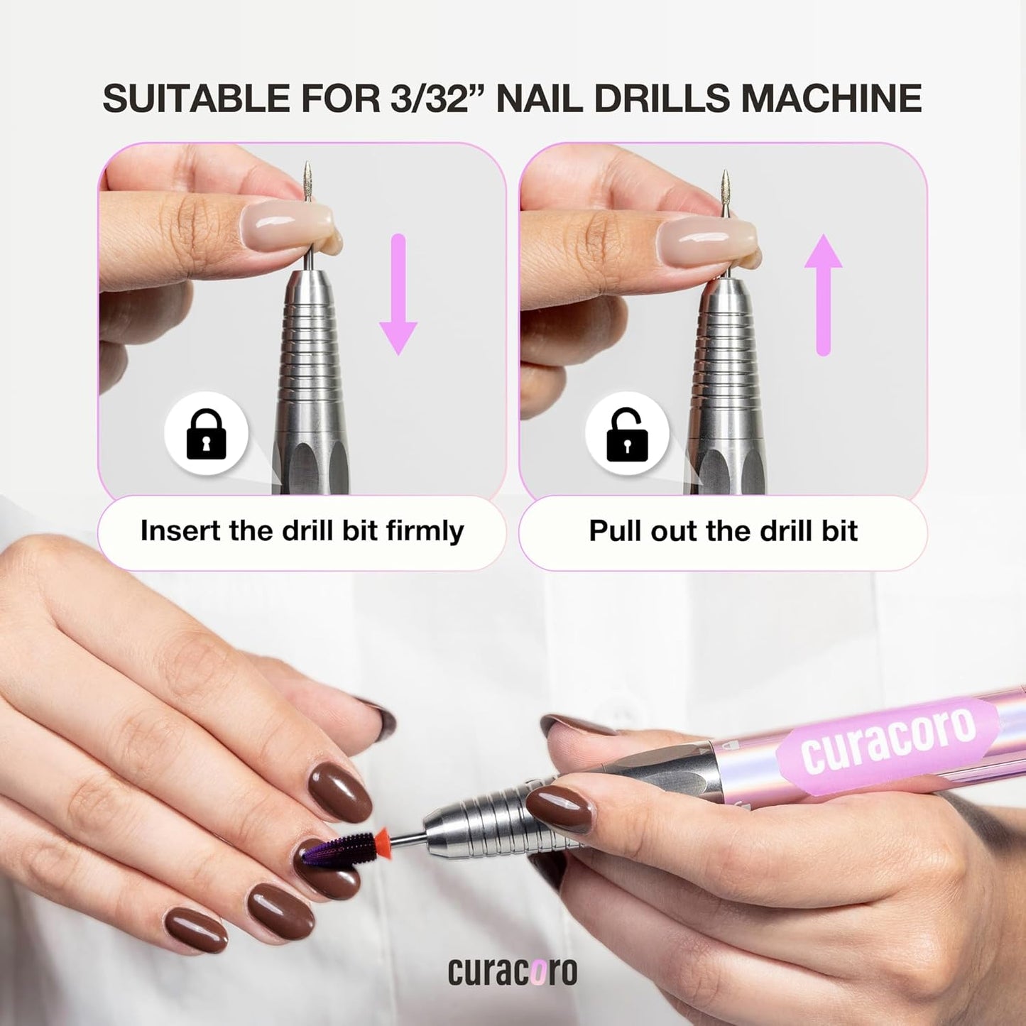 Curacoro Under Nail Cleaner 3/32'' Safety Carbide Bit (Coarse), Professional Design to Remove Dirt, Debris, Dead Skin for Healthy Nail Growth, Nail Drill Bits Manicure Salon & Home