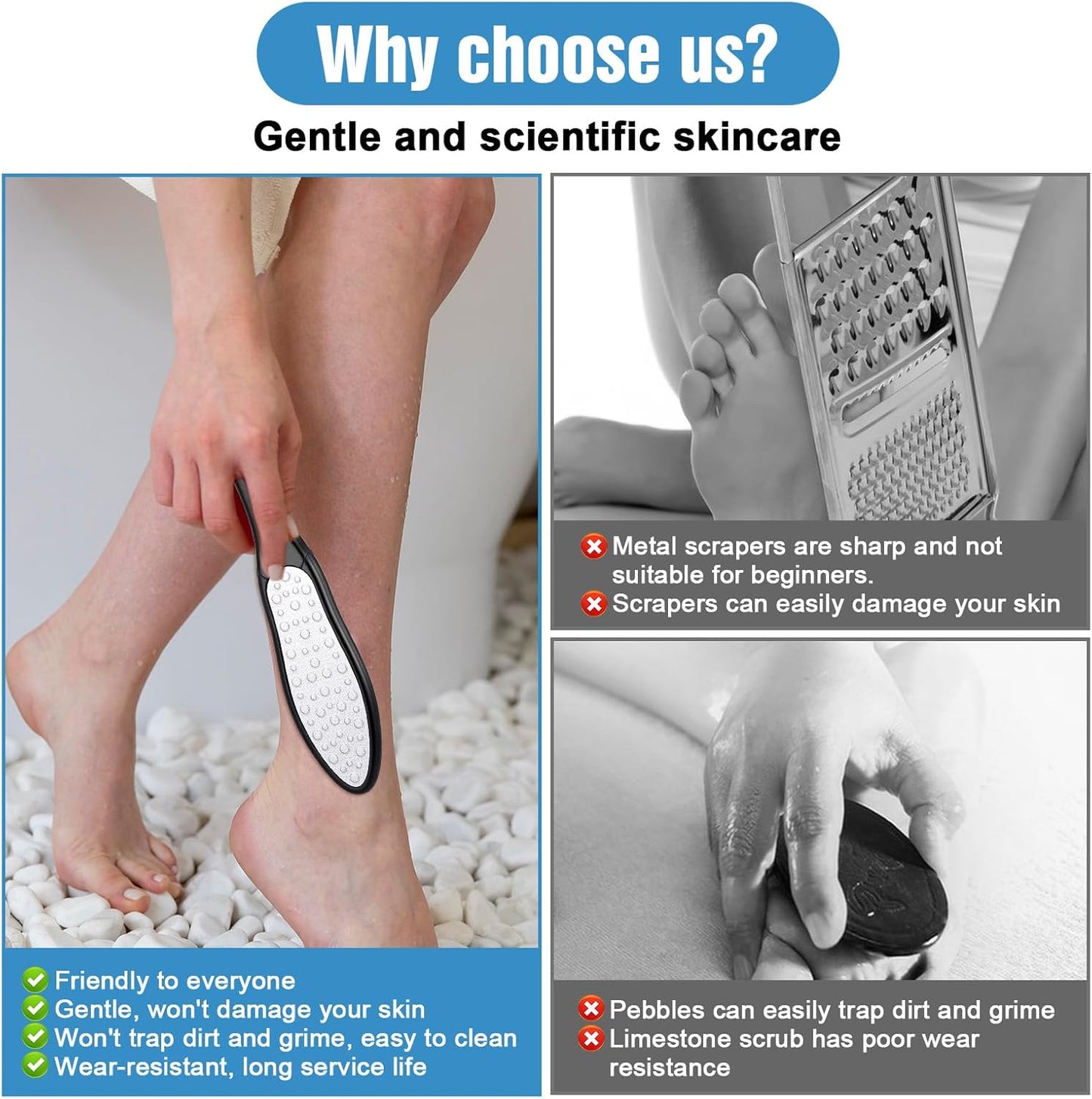2 Pcs Nano Glass Foot File, Double-Sided Foot Callus Remover,Pedicure Tools for Feet,Wet and Dry Feet Dead Skin Remover, Professional Hard Skin Remover with Non-Slip Ergonomic Handle