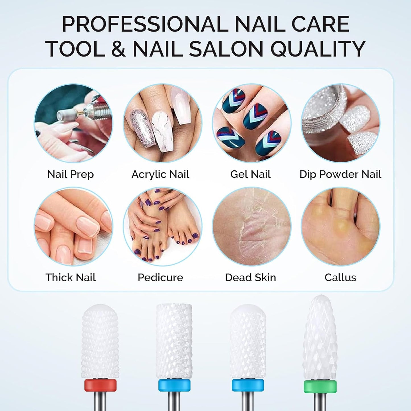 MelodySusie Ceramic Nail Drill Bits Set, 3/32'' (2.35mm) Professional Acrylic Nail File Drill Bit for Manicure Pedicure Cuticle Gel Nail Polishing 4 Pcs