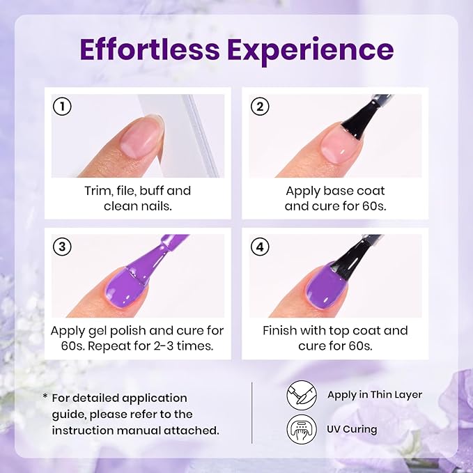 beetles Purple Gel Polish - Violet Letter 6 Colors Polish Set, Light and Dark Purple Colors, Soak Off LED Nail Gel Manicure Kit for DIY at Home Salon