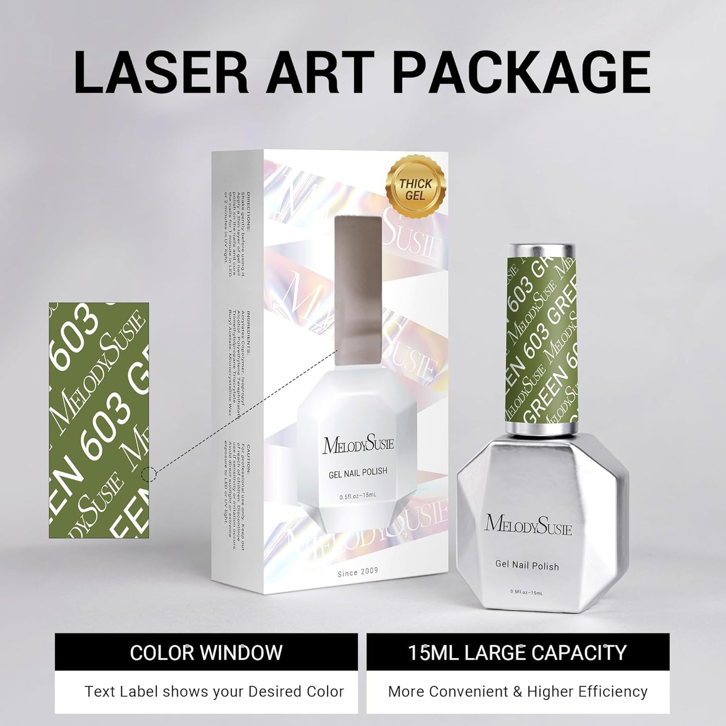 MelodySusie Green Gel Nail Polish,15ml Olive Green Nail Polish Spring Summer Color 603, Soak Off UV LED Nail Lamp Gel Polish Nail Art Starter Manicure Salon DIY At Home 0.5 Fl Oz