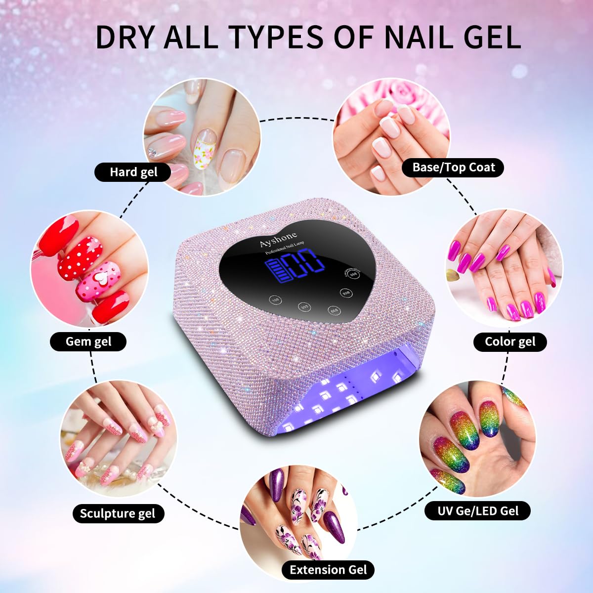Cordless UV LED Nail Lamp,72W Rechargeable Nail Dryer Gel Polish Light with Large LCD Display,Rechargeable Nail Curing Lamp for Salon & Home (Pearl Pink)