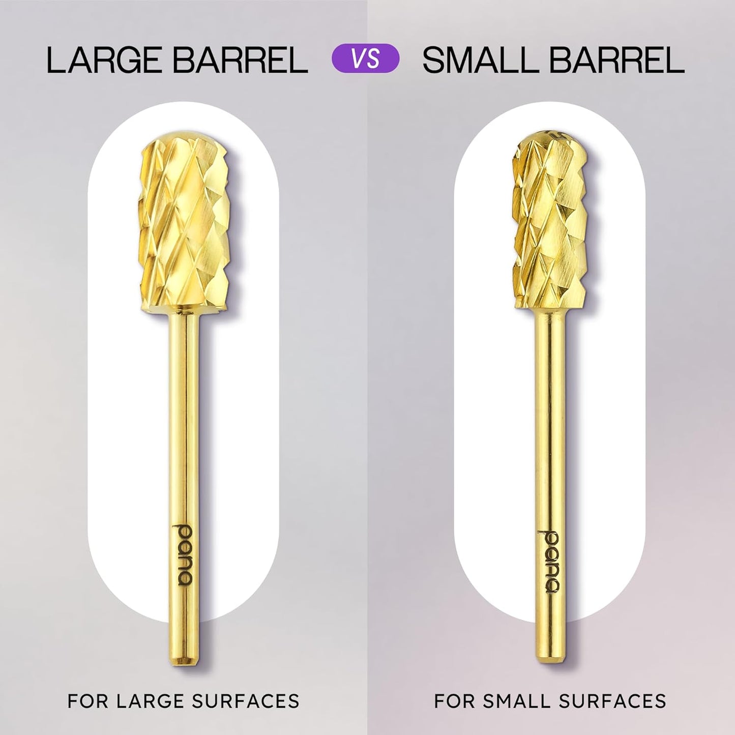 PANA Smooth Top Small Barrel 3/32" Shank Size - (Gold, 5X Coarse Grit) - Fast remove Acrylic or Hard Gel Nail Drill Bit for Manicure Pedicure Salon Professional or Beginner