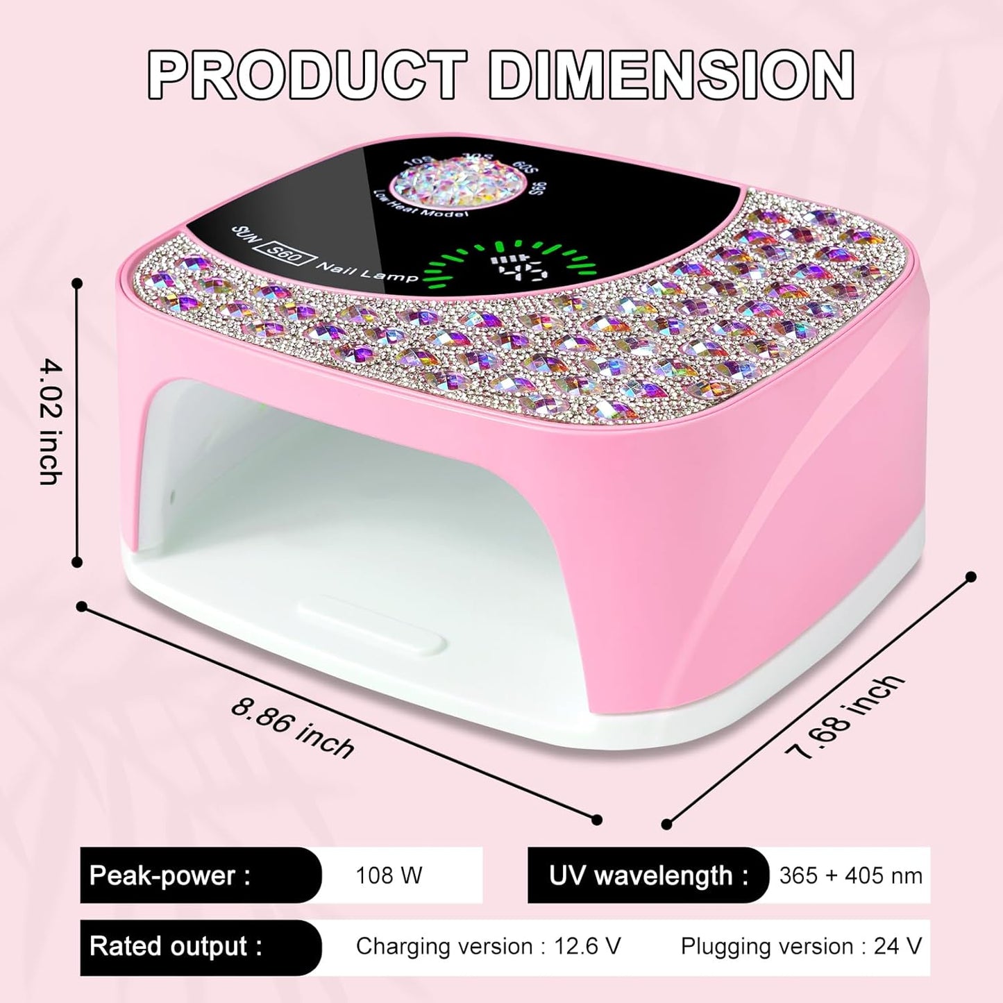 LIMEGIRL UV LED Nail Lamp Kit for Gel Polish Professional Fast Curing Pink Dryer Light Set with 4 Timer Settings Cordless Rechargeable Nail Art Cure Machine with UV Gloves and Automatic Sensor