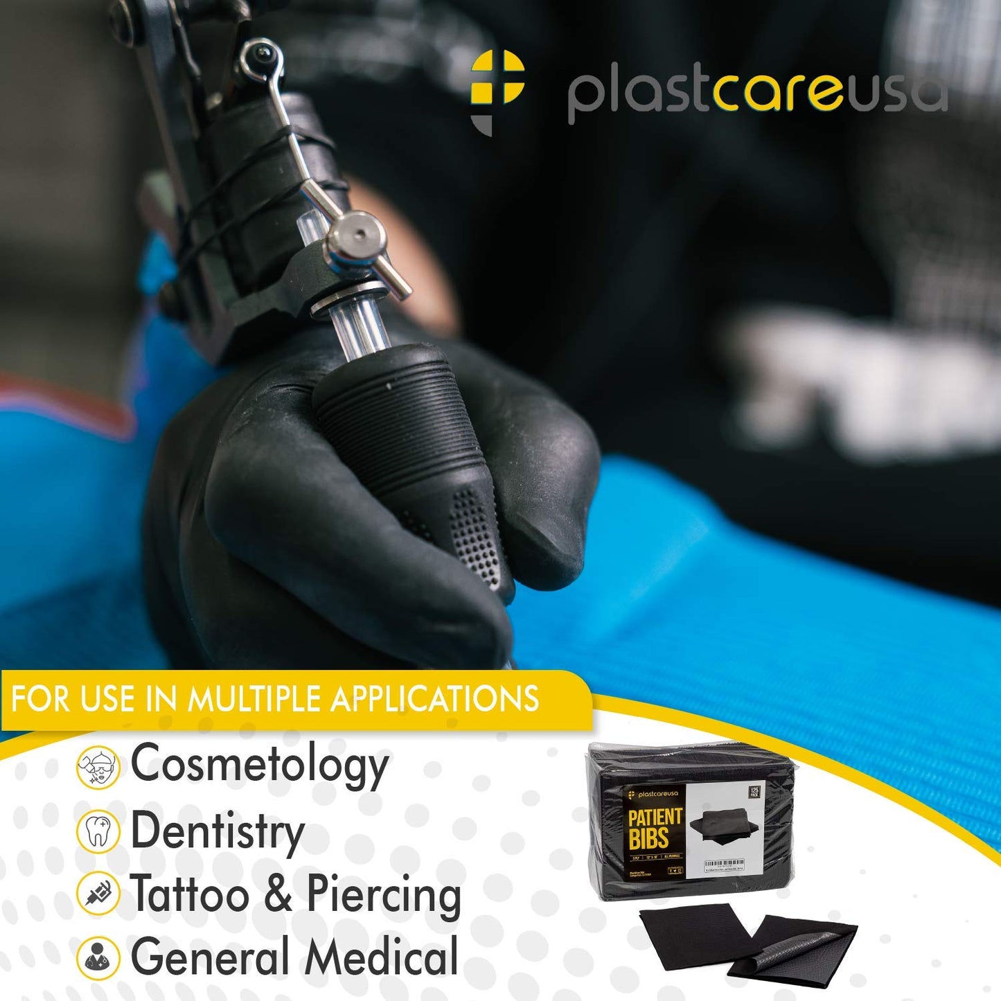 PlastCare USA Disposable Dental Bibs 13"x18" - 3 Ply Waterproof Tattoo Bib Sheet for Patients - Dentist or Medical Tray Cover and Nail Table Cover Supplies, Purple