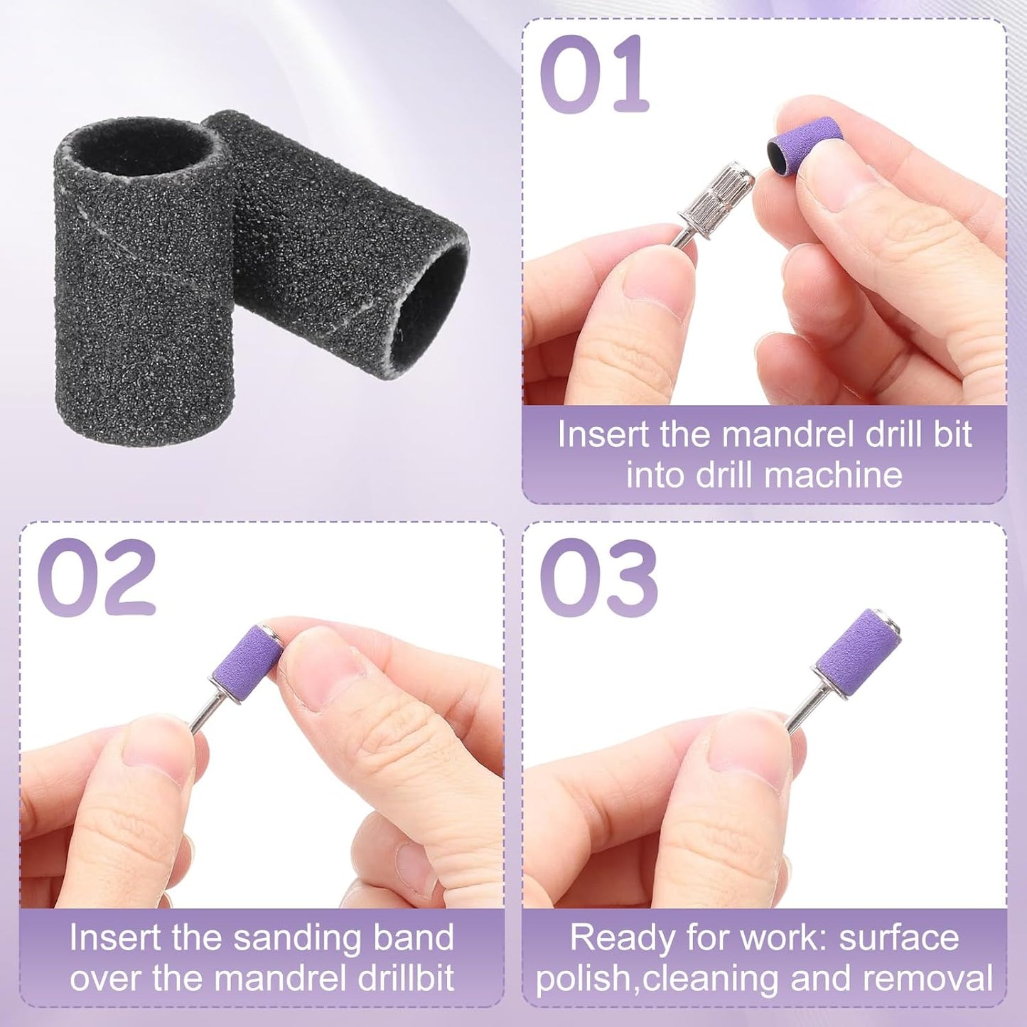 HARFINGTON 100pcs Small Sanding Bands 240 Grit for Nail Drill Bits Mini Sanding Band for Nails Gel Manicures Black