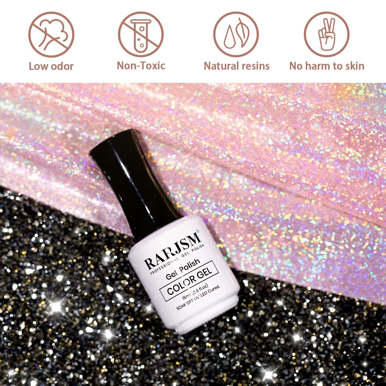 RARJSM Reflective Rainbow Glitter Gel Nail Polish Nude Gray Brown Sheer Jelly Gel Polish Flash Diamond Sparkle Silver Shimmer Pigment Soak off Curing Requires 15ml Single Bottle for Home Salon