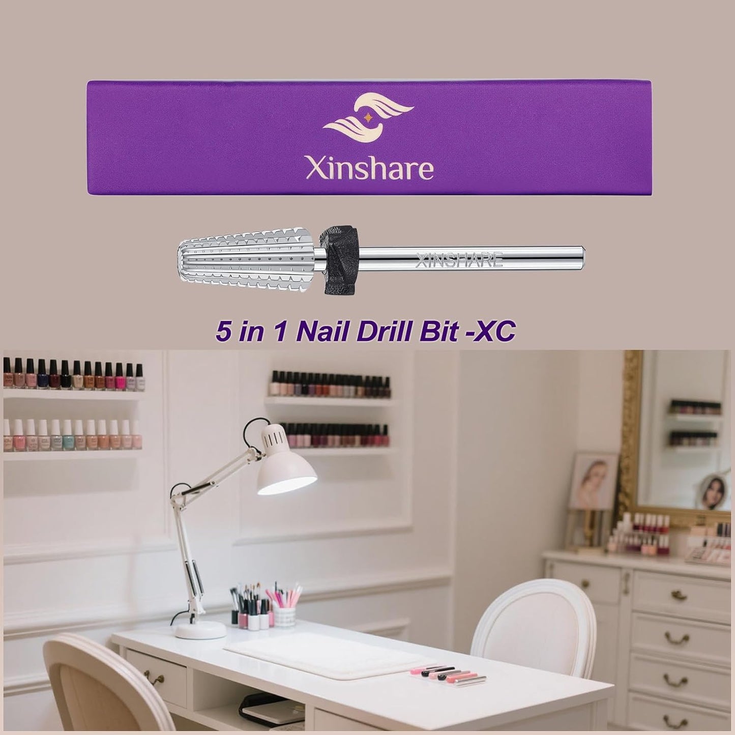 5 in 1 Nail Drill Bit 3/32" Tungsten Carbide Multifunctional Nail Bits Professional Fast Removing Acrylic Hard Gels Cuticle Nail Efile Bit for Nail Drill Machine Extra Coarse(XC)