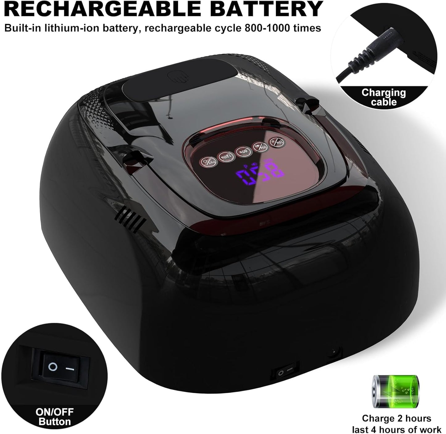LIMEGIRL Cordless Nail Lamp, 72W Powerful UV LED Nail Dryer with Replaceable Lamp Beads & Battery, UV Light for Gel Polish, Rechargeable & Portable for Professional Nail Salon Use (Black, One Battery)