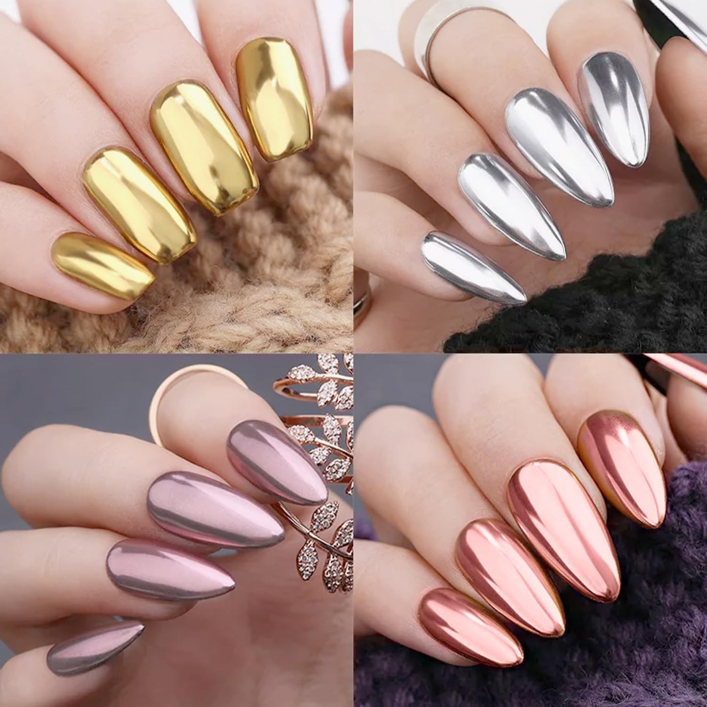 Chrome Powder for Nails,6Colors Fairy Chrome Powder Kit Mirror Luster Effect Charm Chrome PowderS for Gel Nails,Aurora ChromeS Nail Powder for Nail Art,Chrome PowderS for Acrylic Nails