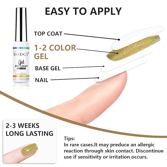 2pcs Metallic Gel Liner Nail Art Silver Bronze Gold Set, Nail Polish 10ml Build in Thin Brush Shine Soak Off UV/LED Manicure Gold and Silver Gel Liner Nail Art