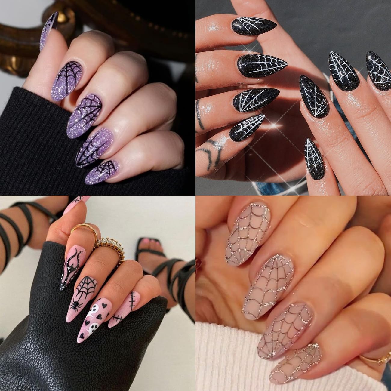 8 Sheets Spider Web Nail Sticker, Halloween for Nail Art Set - Halloween Nail Stickers Glitter Nail Spider Web Design Holographic 3D Self-Adhesive Slider Decals Manicure Art Decorations