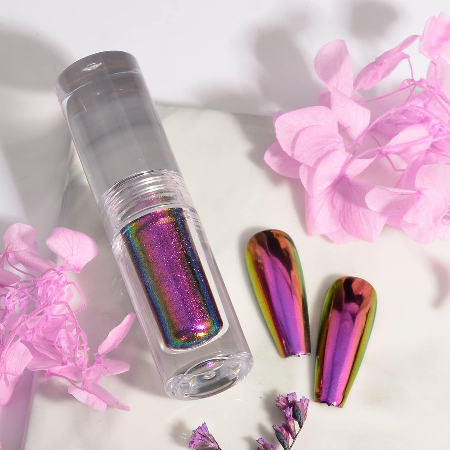 Chrome Nail Powder Liquid Holographic Mirror Effect Aurora Laser Nail Glitter Gel Nail Polish for Nail Art Manicure DIY Decoration