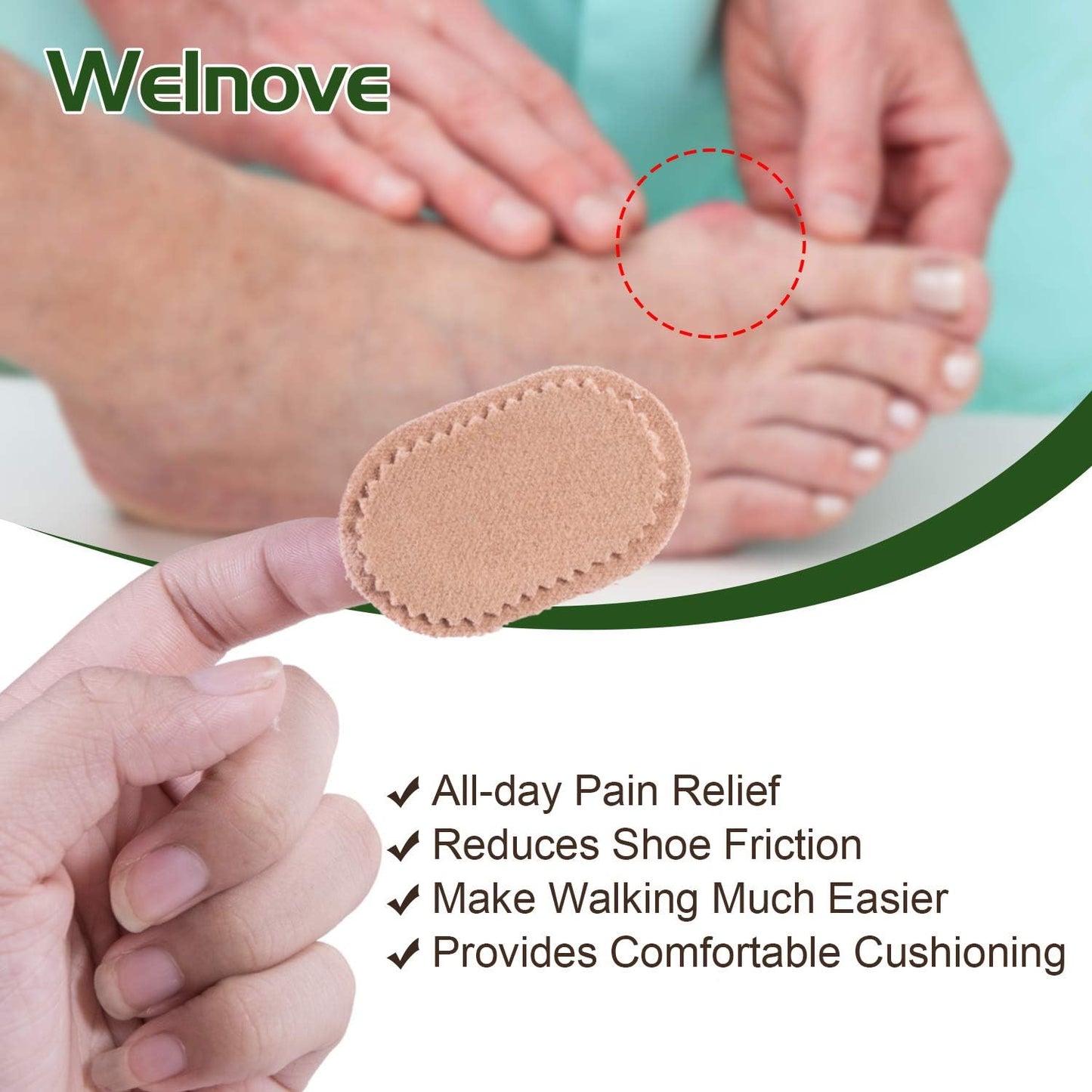 Welnove 36 CT Bunion Cushions Pad - Fabric Toe and Foot Bunion Protector Pads, Bunion Relief Pads for Reduce Rubbing, Callus, Chafing, Friction -Strong Adhesive Stay in Place