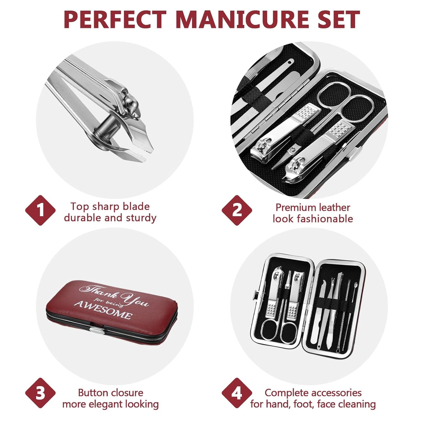 Therwen 24 Sets Manicure Set Nail Clippers 8 in 1 Stainless Steel Grooming Nail Kit Thank You Appreciation Gift Professional Pedicure Tool for Men Women Personal Care(Race Red)