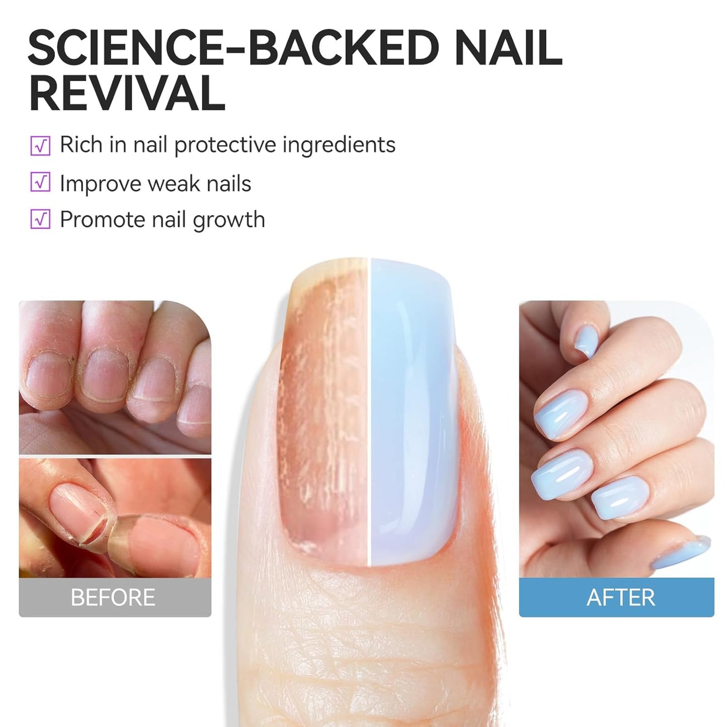 Nail Polish Strengthener and Growth: Blue Gelike EC 6 in 1 Natural Hardener - Long Lasting Nail Polish Hardener Extra Strong and Growth for Daily Work Home Salon