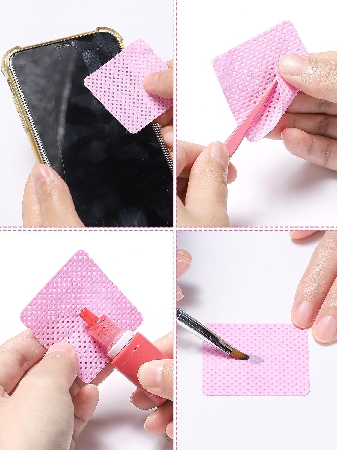 400 Pcs Pink Lint Free Nail Wipes, Fabric Nail Polish Remover Wipes, Non-Woven Glue Cleaning Wipes Suitable for Cleaning Tweezers and Glue Bottle Nozzle, Super Absorbent, Nail Art and Polish