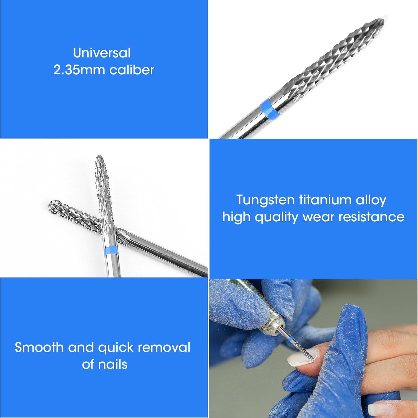 3/32" 5 in 1 Professional Carbide Nail Drill Bits Sets, 3 Pack Tungsten Safety Drill Bits Tech, Cuticle Bit Fast Remove for Manicurist Nail Salon Manicure Pedicure Gel Polishing (3 Shapes)