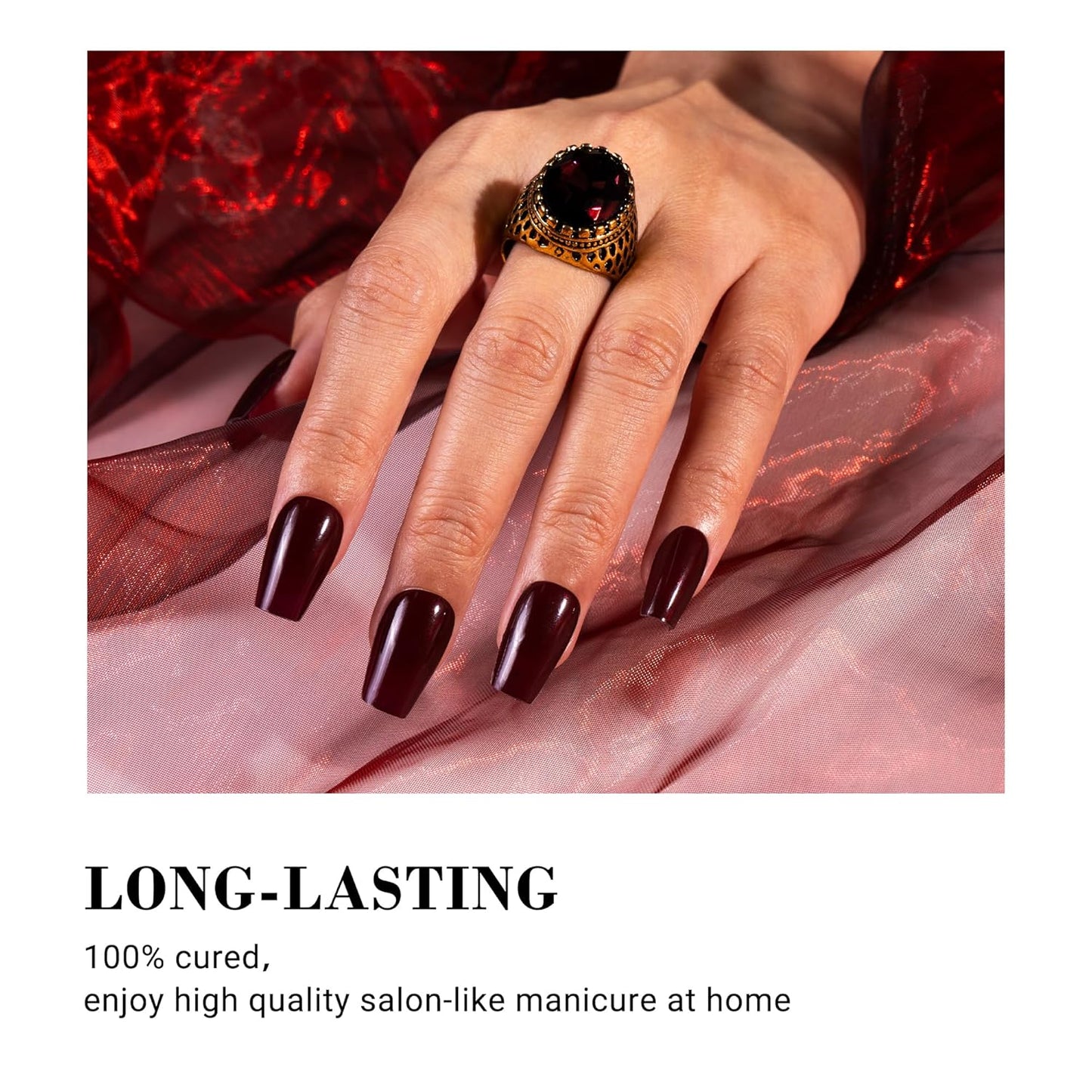 MelodySusie 30PCS Semi Cured Gel Nail Strips, Wine Red, Salon Quality, Long Lasting, Easy to Apply, Includes 2 Prep Pads, Nail File and Wooden Stick