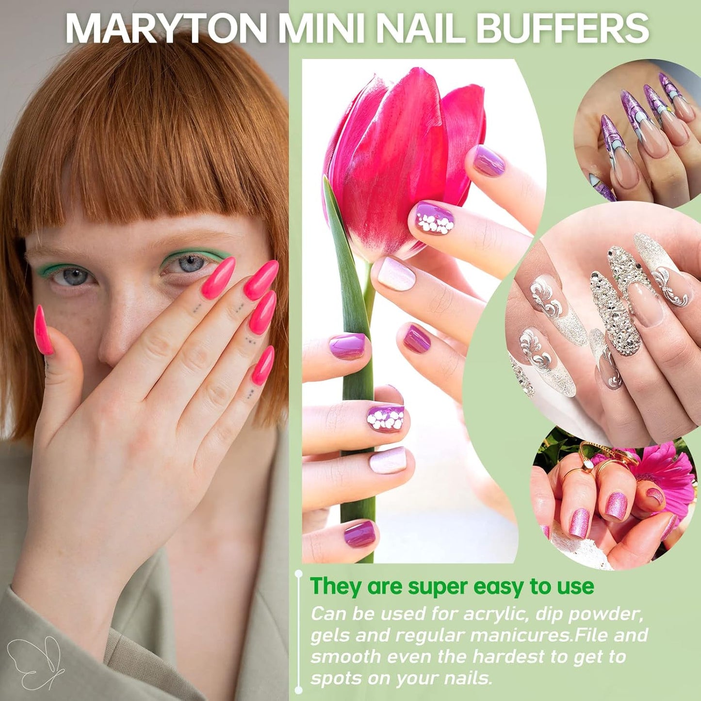 Maryton Mini Nail Buffer Blocks - 100/120 Grit Professional Salon White Buffers - Buff Nails Prior to Application of Gel Polish, Acrylic, 50 Count