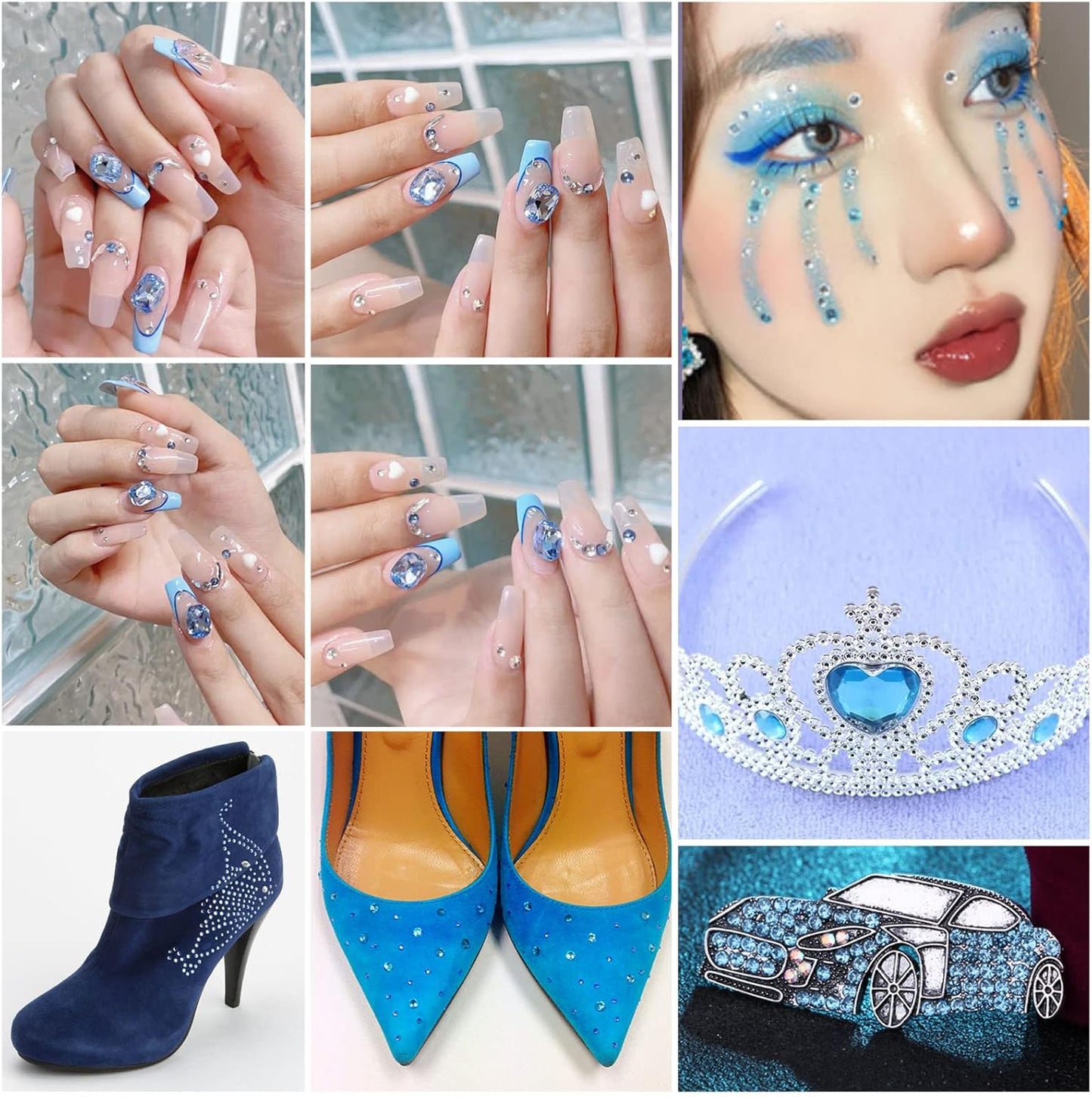 Beadsland 4300pcs Flatback Rhinestones,Light Blue Rhinestone Nail Gems Round Crystal Rhinestones for Crafts,Mixed 6 Sizes with Picking Tweezers and Wax Pencil Kit, SS6-SS20,Light Sapphire