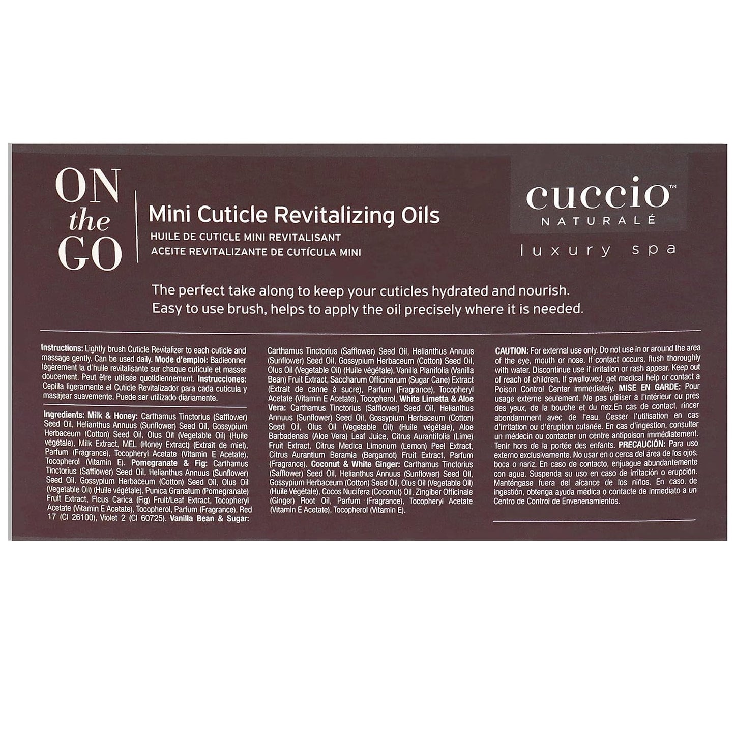 Cuccio Naturale Mini Cuticle Revitalizing Oils - Hydrating Repair for Dry Skin & Nails - Paraben & Cruelty-Free, Spa Fragrances - 4 pc