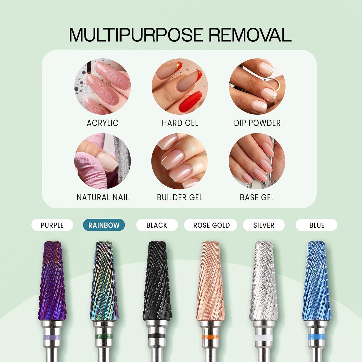 PANA 5-in-1 Pro Upgraded Multi-Function Drill Bit 3/32" Shank Size - (Rainbow, 2X Coarse to 2X Fine) - Mix Size Tungsten Drill Bit Fast Remove Acrylic Hard Gel Nail for Manicure Pedicure